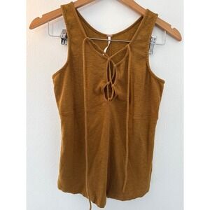 Free People Brown Criss Cross Tie Ribbed Tank Top Size Medium Cotton Blend